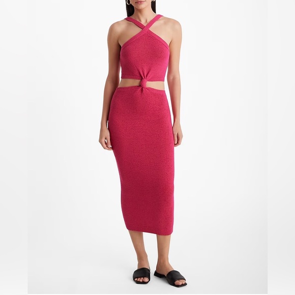 Brand new Express pink Halter Knot Cutout Midi Sweater Dress - Picture 1 of 3